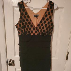 Enfocus **Flaws** Women's Size 16 Tan Black Polka Dot Mini Midi Cocktail Dress